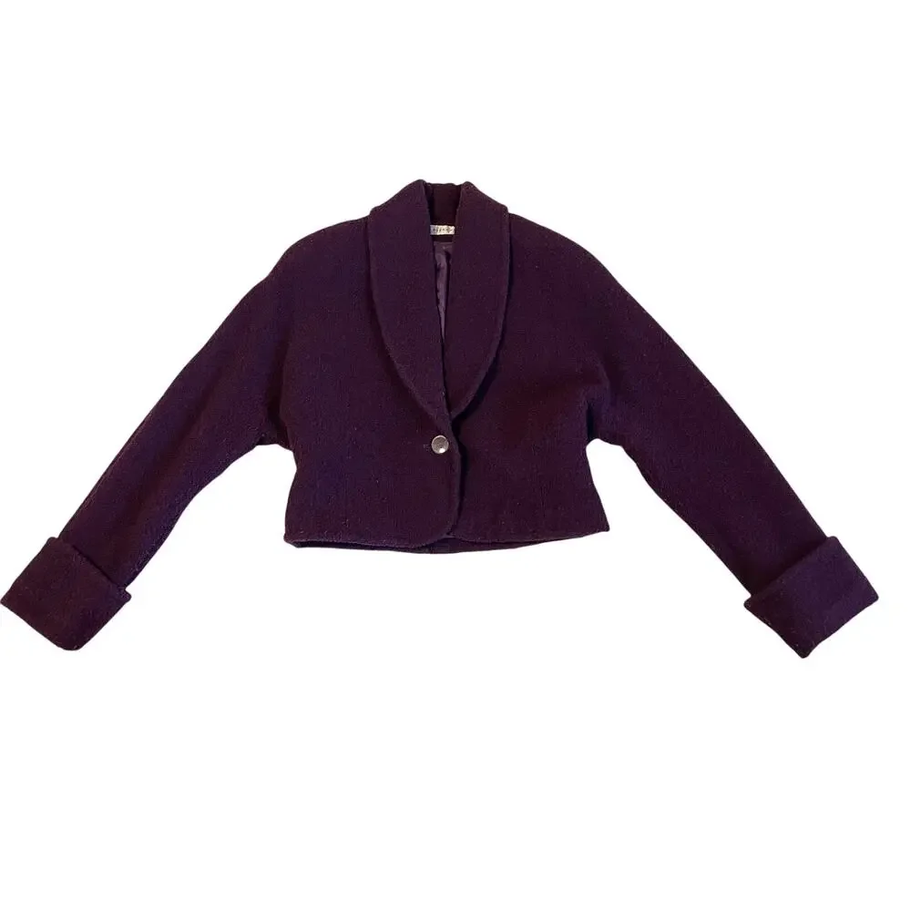 VTG Paul Alexander Wool Blend Retro Terry Cloth Textured Cropped Womens Blazer 6